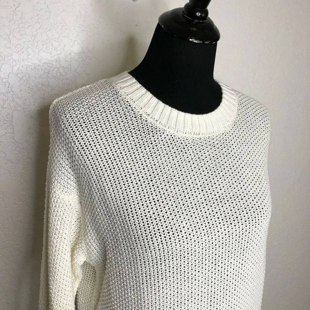 Seafolly Australia Sand Dunes white open knit linen blend sweater size XS NWT